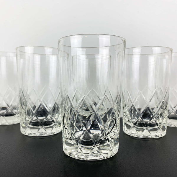 Diamond cut crystal water glass - Set of 6