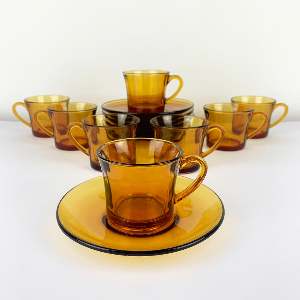 Duralex (France) amber espresso cup & saucer - Set of 8 – Feature