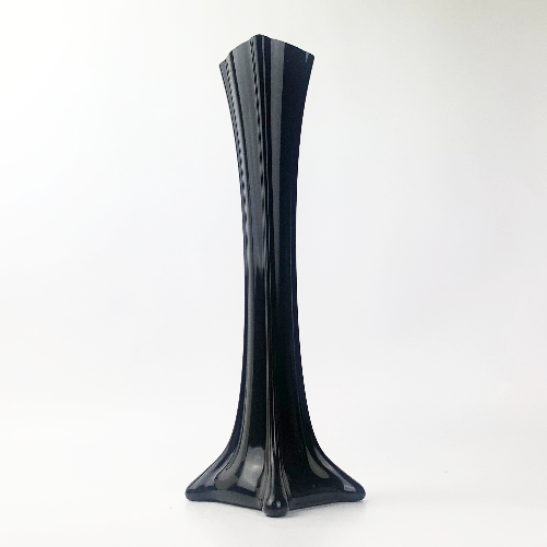 Elephant foot tall black glass vase