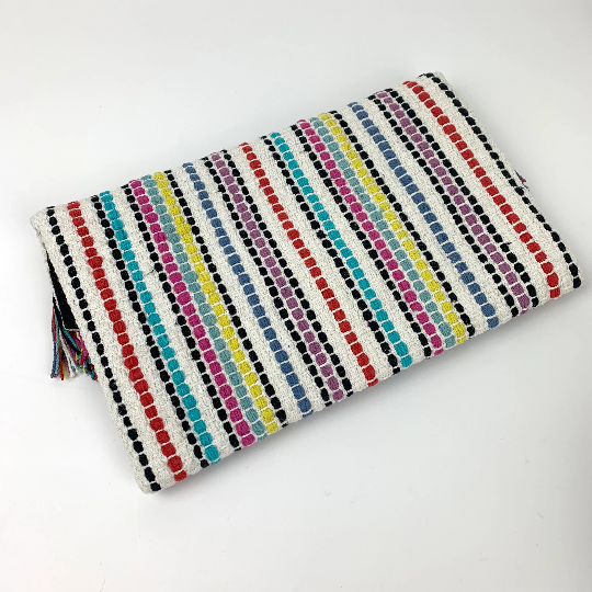 Embroidered cotton multi coloured clutch rear view