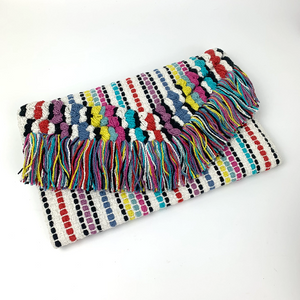 Embroidered cotton multi coloured clutch