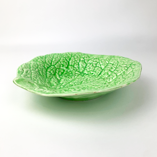 English Majolica cabbage leaf bowl depth