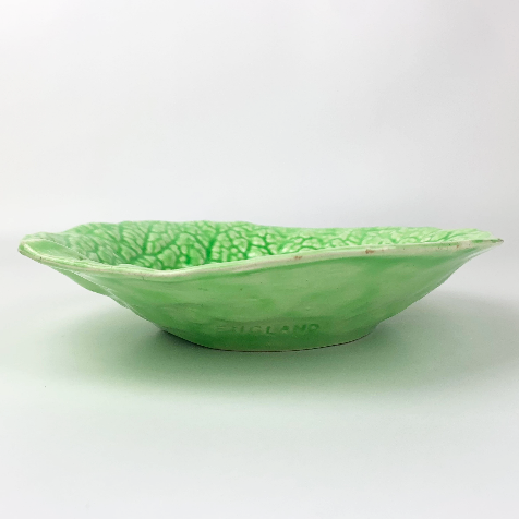 English Majolica cabbage leaf bowl side view