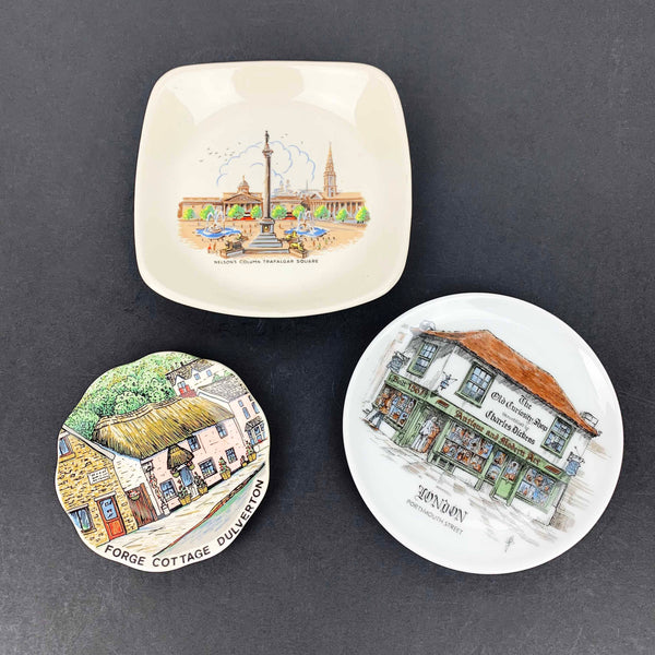 English souvenir trinket dishes set of 3