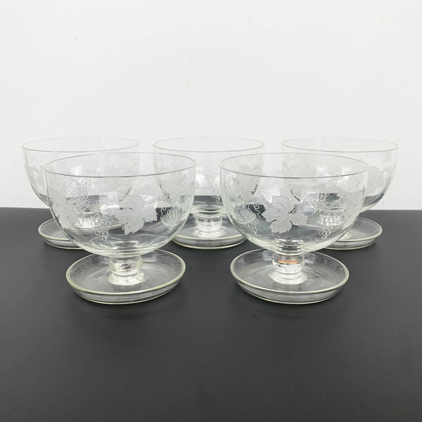 Crystal grapevine etched footed dessert bowl - Set of 5