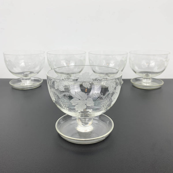 Crystal grapevine etched footed dessert bowl - Set of 5