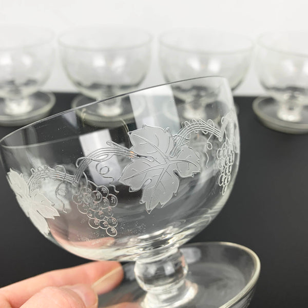 Crystal grapevine etched footed dessert bowl - Set of 5