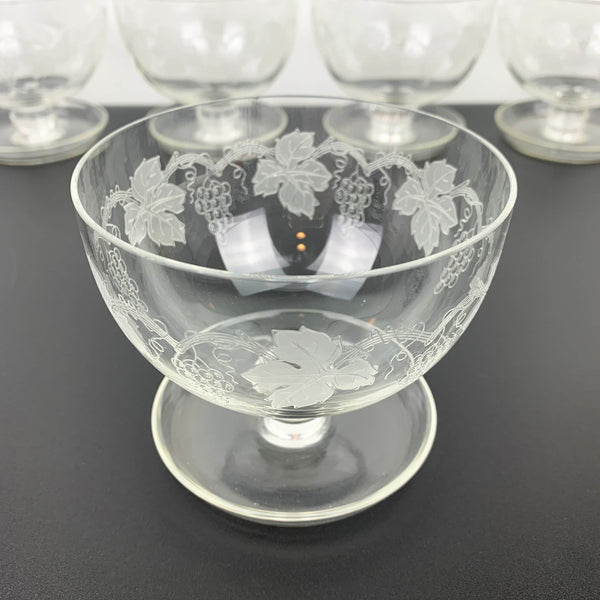 Crystal grapevine etched footed dessert bowl - Set of 5