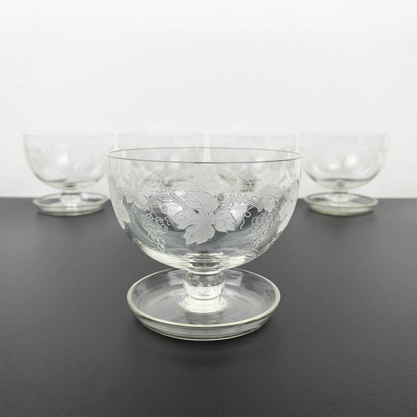 Crystal grapevine etched footed dessert bowl - Set of 5