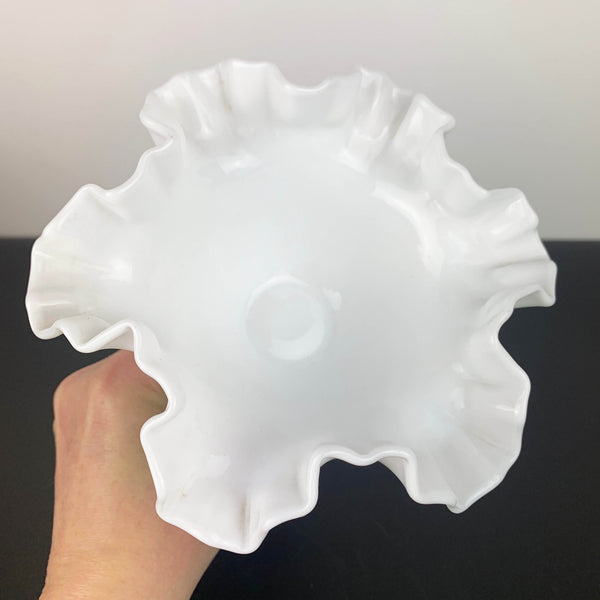 Fenton 'Cabbage Rose' milk glass ruffle edge compote