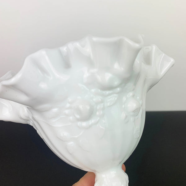 Fenton 'Cabbage Rose' milk glass ruffle edge compote