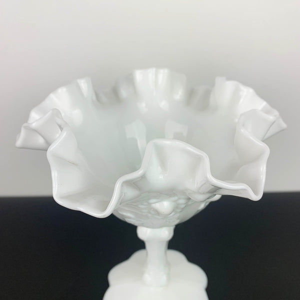 Fenton 'Cabbage Rose' milk glass ruffle edge compote