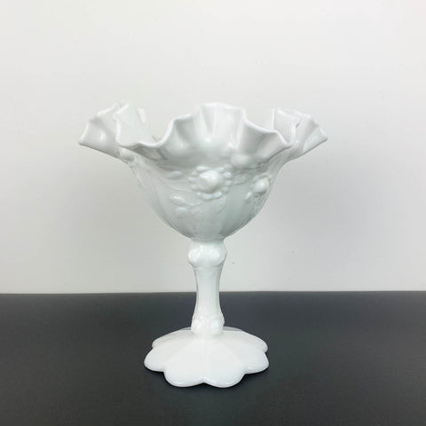 Fenton 'Cabbage Rose' milk glass ruffle edge compote