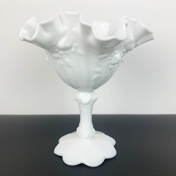 Fenton 'Cabbage Rose' milk glass ruffle edge compote