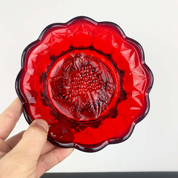 Fenton ruby red bowl with grapevine pattern