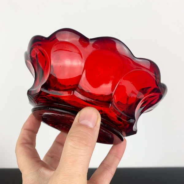 Fenton ruby red bowl with grapevine pattern