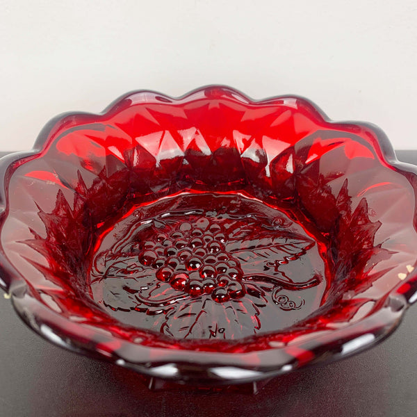 Fenton ruby red bowl with grapevine pattern