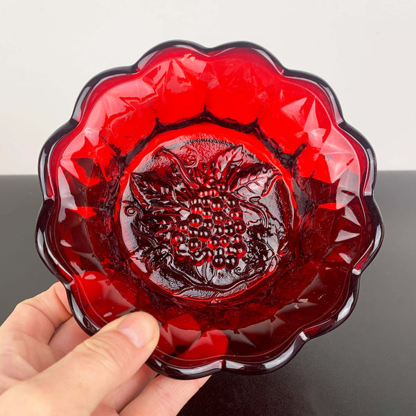 Fenton ruby red bowl with grapevine pattern