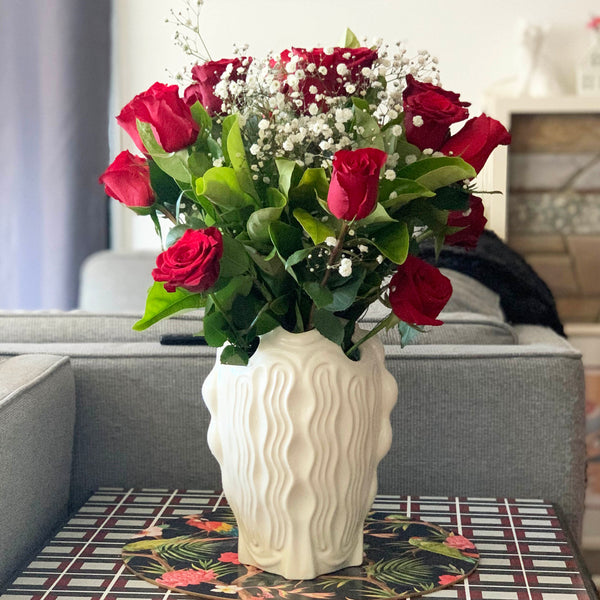 Rare art nouveau ripple vase with floral display