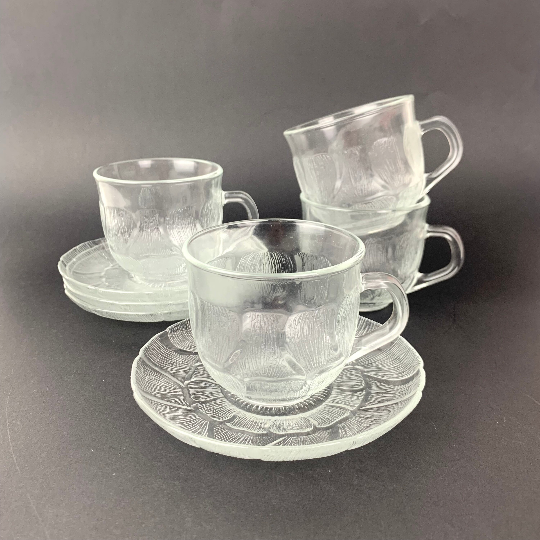 Arcoroc Fleur glass cups and saucers