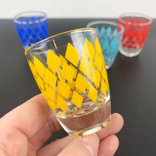 French diamond print colourful shot glass - Set of 4