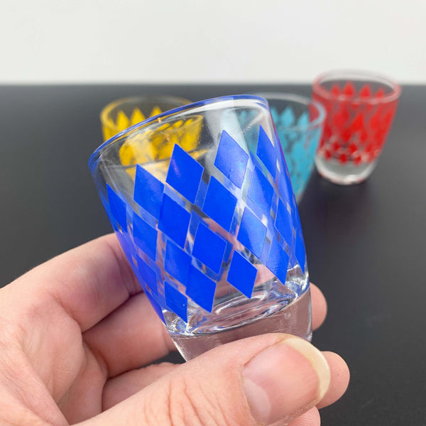 French diamond print colourful shot glass - Set of 4