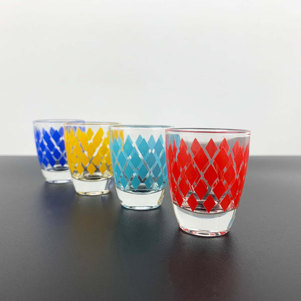 French diamond print colourful shot glass - Set of 4