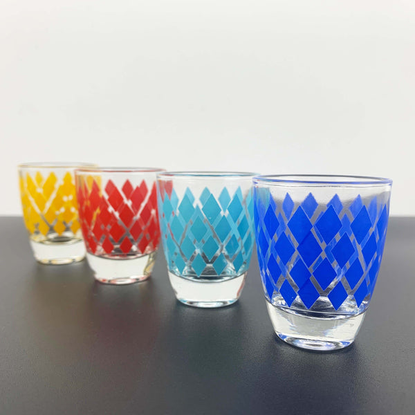 French diamond print colourful shot glass - Set of 4