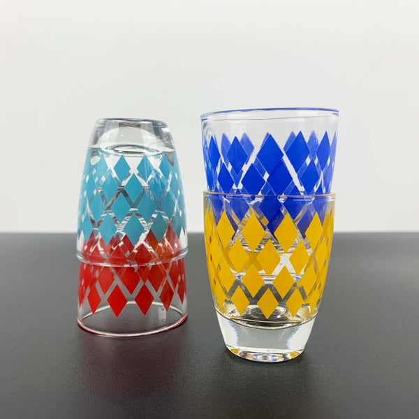 French diamond print colourful shot glass - Set of 4