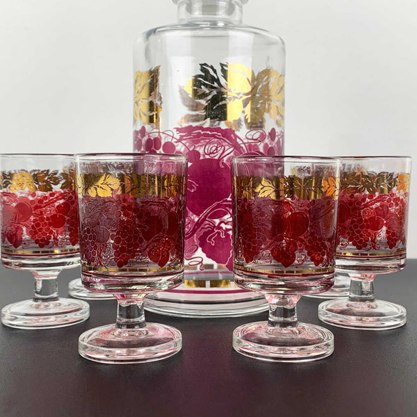 Luminarc Red and Gold Grapevine Cordial/Liqueur Decanter Set