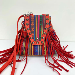 Vintage boho style crossbody bag with stud detail