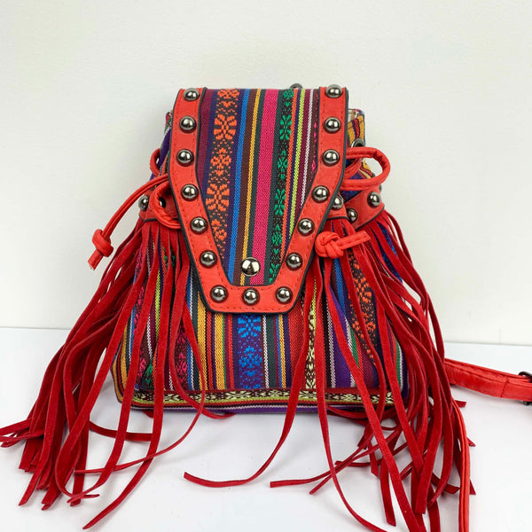 Vintage boho style crossbody bag with stud detail