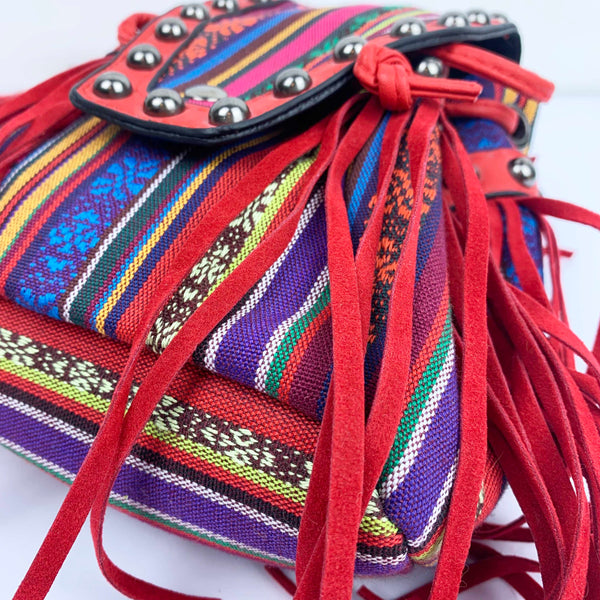 Vintage boho style crossbody bag with stud detail