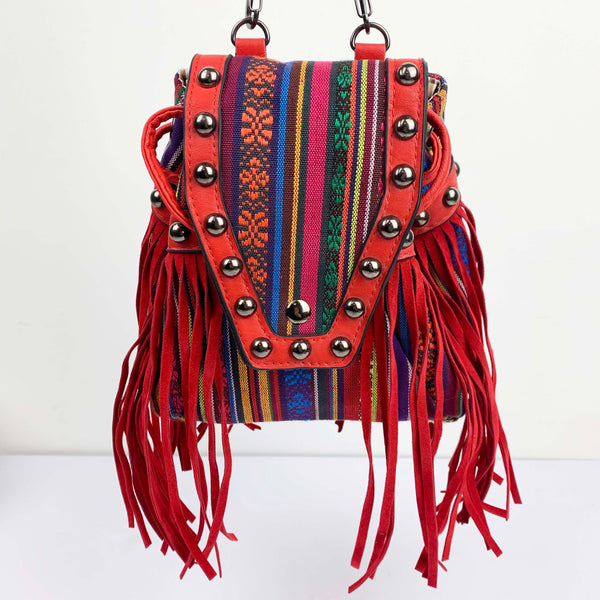 Vintage boho style crossbody bag with stud detail