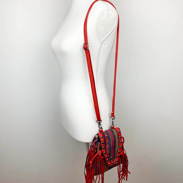 Vintage boho style crossbody bag with stud detail