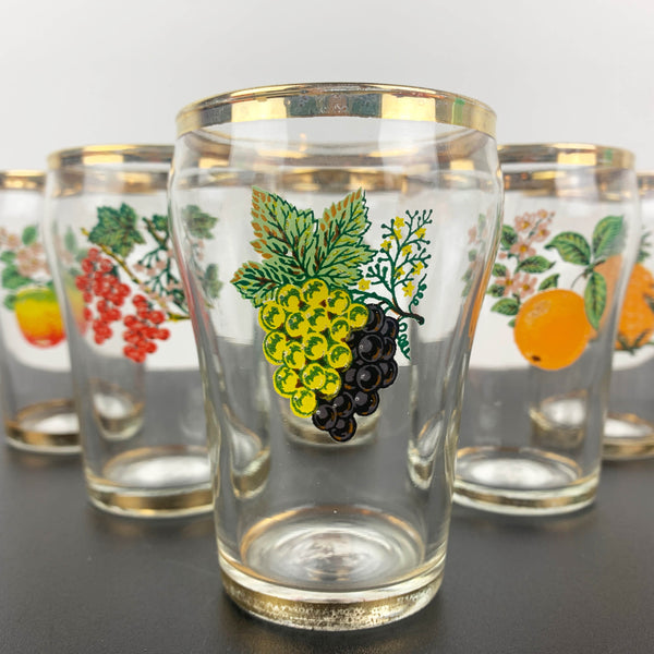 Mid century fruit decorated juice glasses - Set of 6