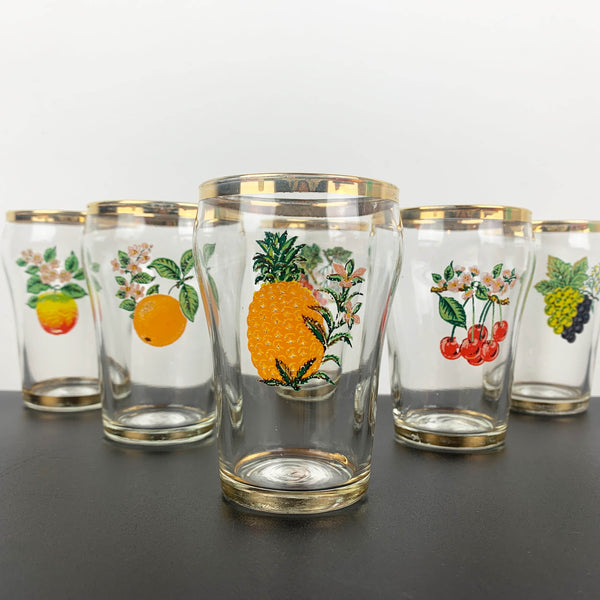 Mid century fruit decorated juice glasses - Set of 6