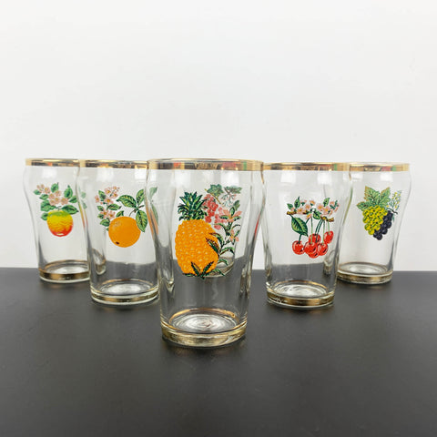 Mid century fruit decorated juice glasses - Set of 6