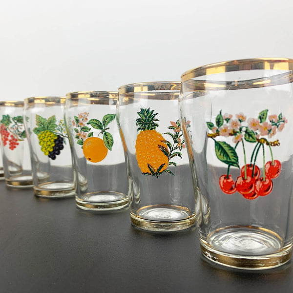 Mid century fruit decorated juice glasses - Set of 6