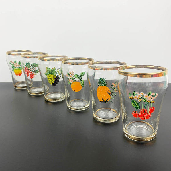 Mid century fruit decorated juice glasses - Set of 6