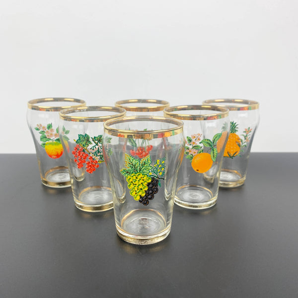 Mid century fruit decorated juice glasses - Set of 6