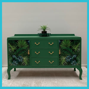 Tropical palm upcycled sideboard