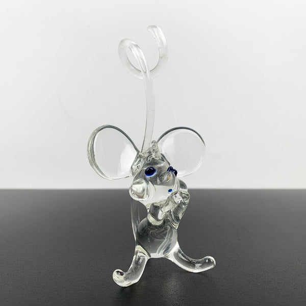 Hand blown glass mouse ornament with long tail