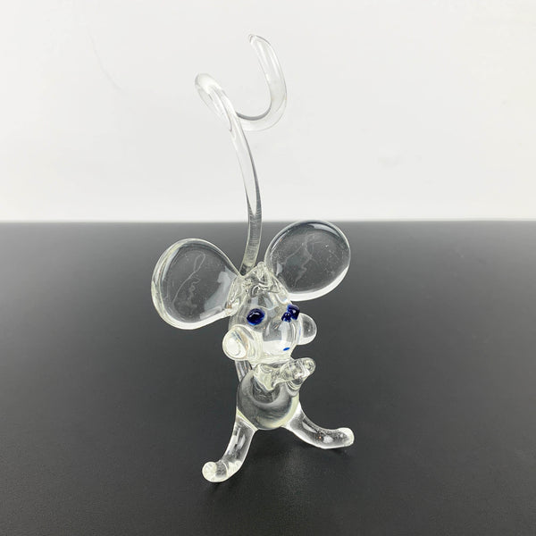 Hand blown glass mouse ornament with long tail