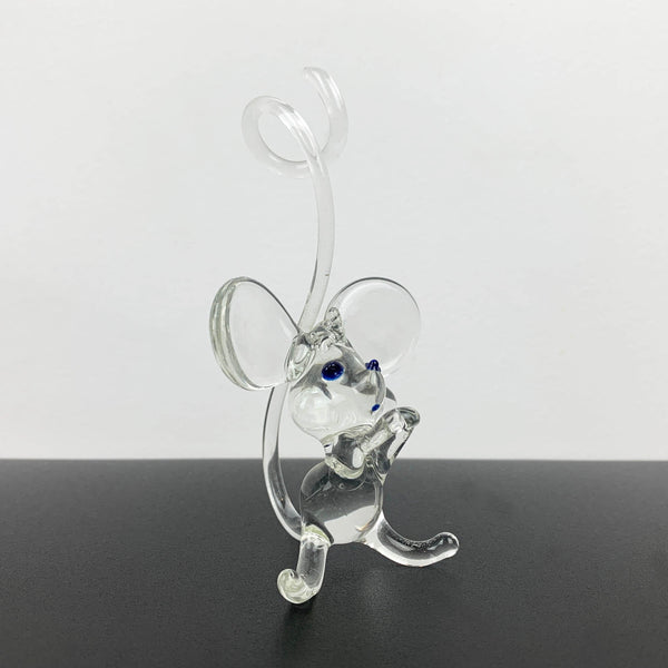 Hand blown glass mouse ornament with long tail