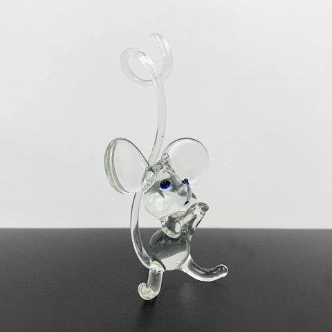 Hand blown glass mouse ornament with long tail