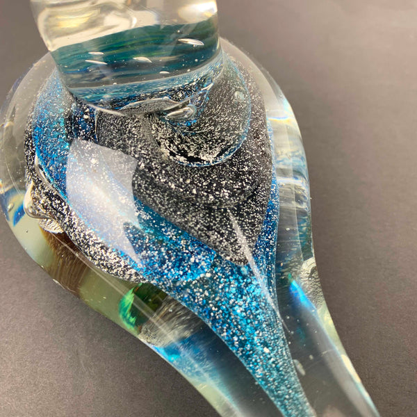 Hand blown glass duck blue and silver layers