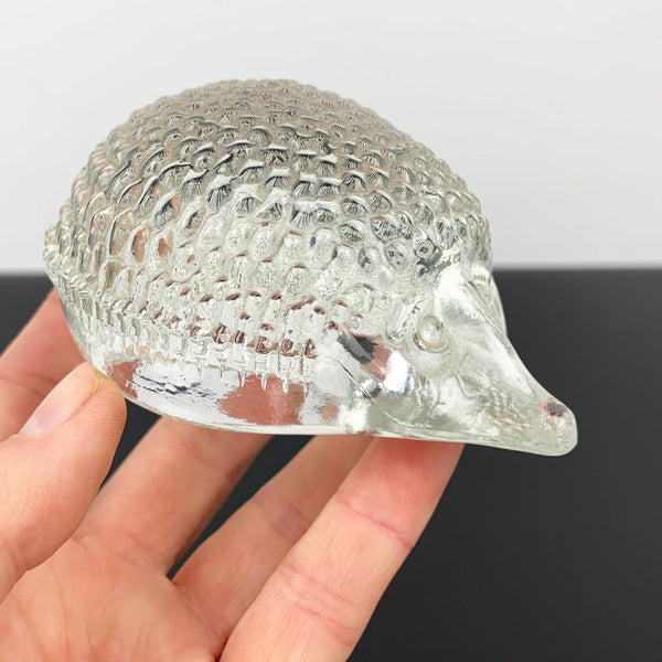 Glass hedgehog paperweight ornament