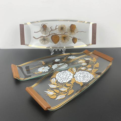 Retro glass snack trays with gold accents