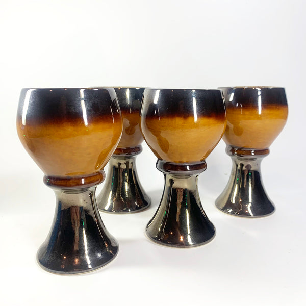 Retro Glazed Pottery Goblet set